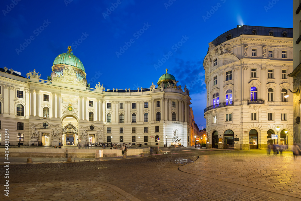 The Hofburg at Michaelerplatz, Vienna, Austria At Night