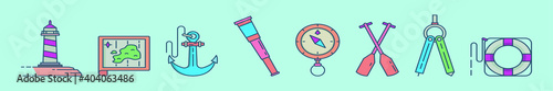 set of ship cartoon icon design template with various models. vector illustration isolated on blue background