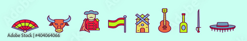 set of spanish culture cartoon icon design template with various models. vector illustration isolated on blue background