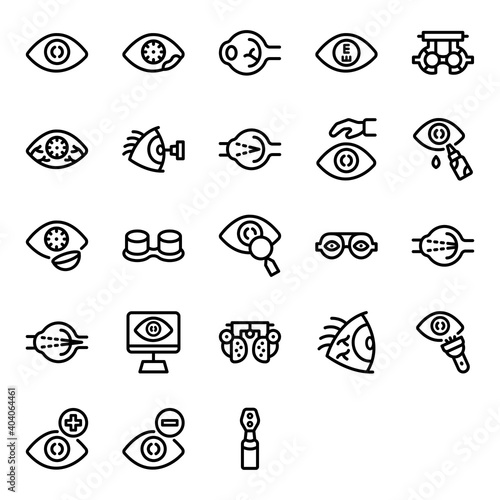 Ophthalmology Icon Set . Eye, View, Lens, Optical, Retina, Optometry Icon - Vector Illustration .