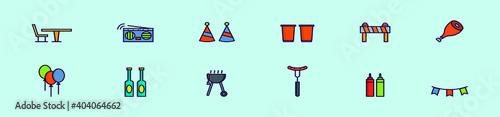 set of barbecue party cartoon icon design template with various models. vector illustration isolated on blue background