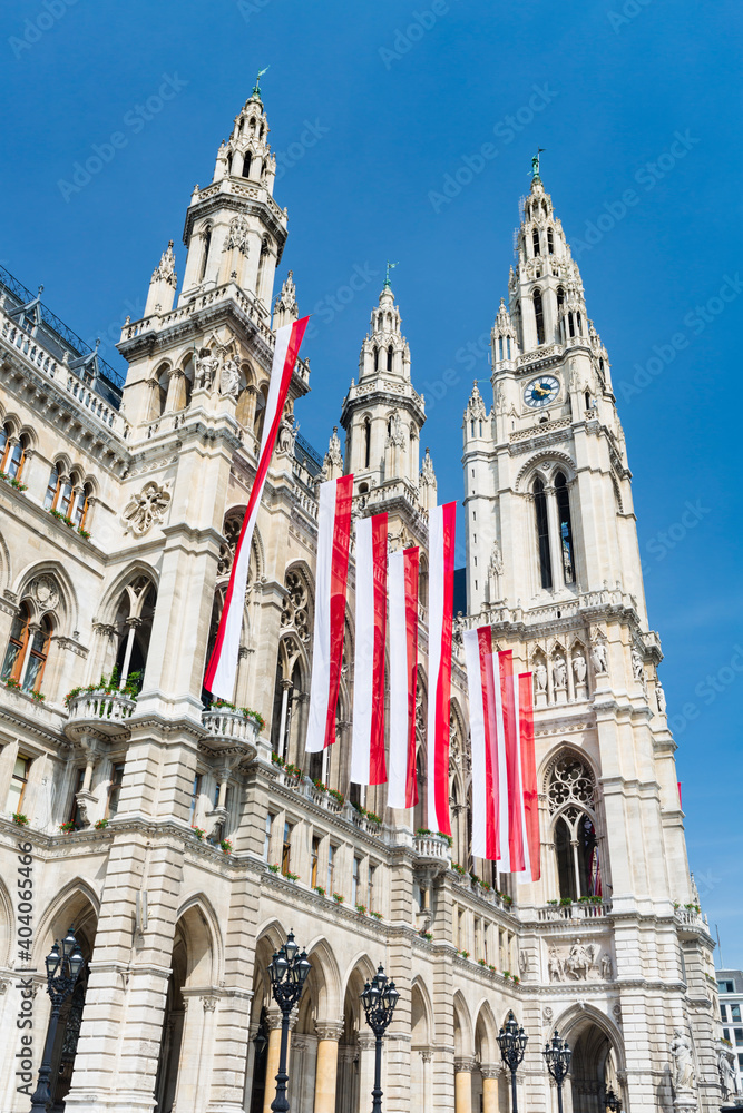 Vienna City Hall And Flags, Austria