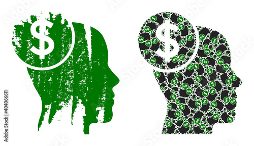 Vector head banking collage is created from randomized fractal head banking items. Grunge head banking icon. Recursive collage from head banking.