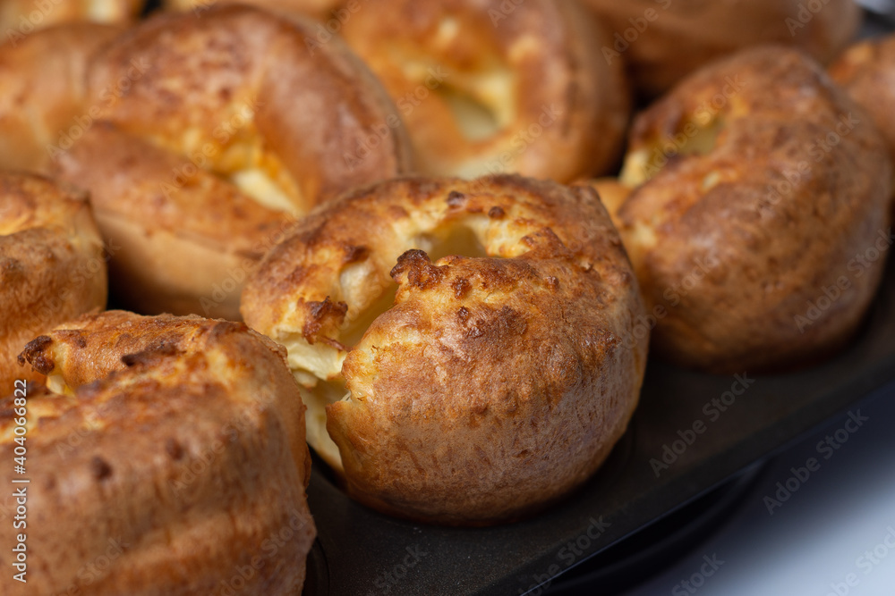 Yorkshire Pudding close up inside tray Yorkshire Pudding close up inside tray