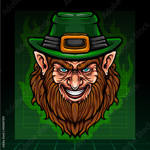 St. Patricks day leprechaun head mascot fantasy arts. esport logo design.
