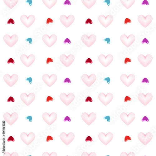 seamless pattern for valentine's day. Pink, red and purple hearts. Suitable for prints, packaging and backgrounds