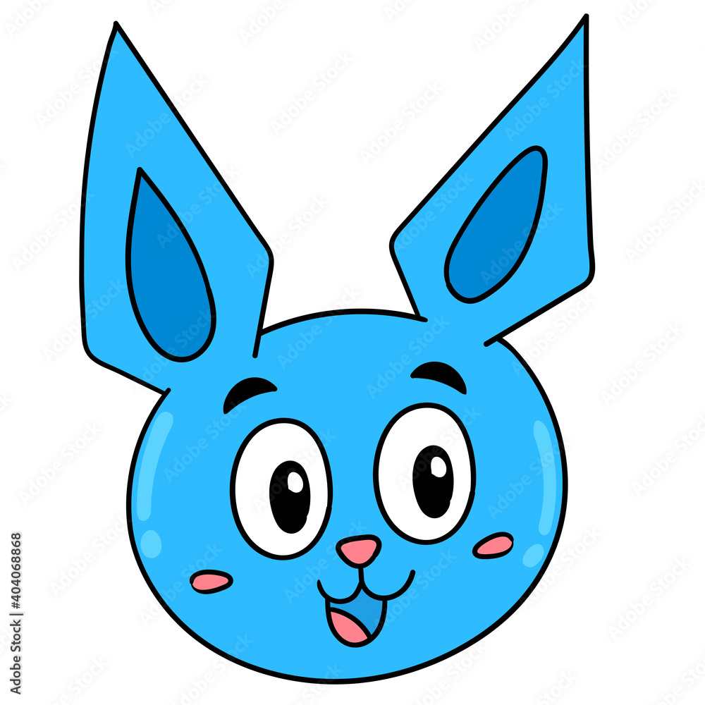 blue smiling rabbit emoticon head, doodle icon image Stock Vector