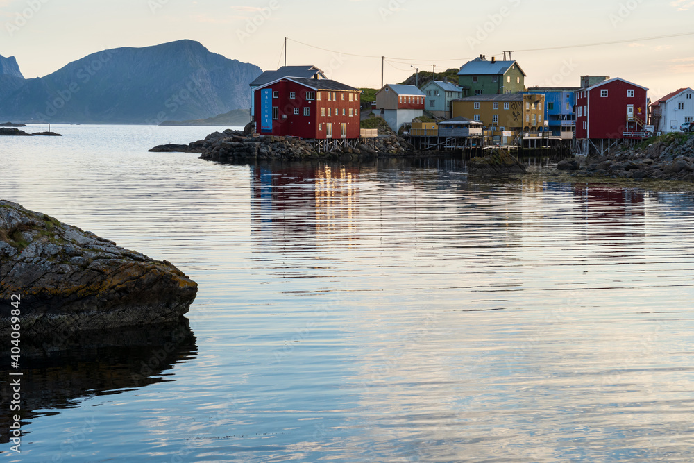 Fototapeta premium norwegian stilt houses at the pier in nyksund