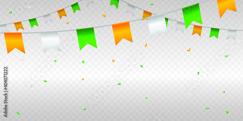 India Independence Day and Republic Day concept greeting background on transparent grid with tricolor confetti. Decorative elements for national day of India. photo