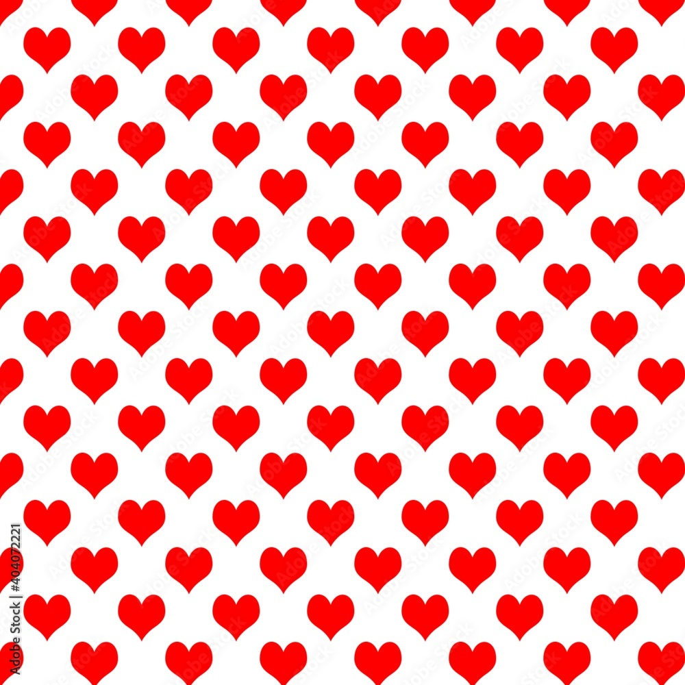 Seamless red hearts pattern isolated on white background.