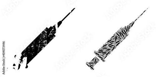 Vector syringe fractal is done from random itself syringe pictograms. Scratched syringe icon. Fractal combination from syringe.