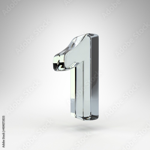 Number 1 on white background. Camera lens transparent glass 3D rendered number with dispersion.