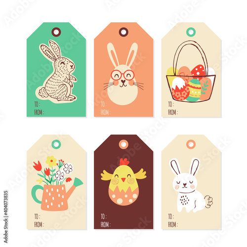 Valentine's day cute gift tags and labels set. Childish print. Vector Illustration