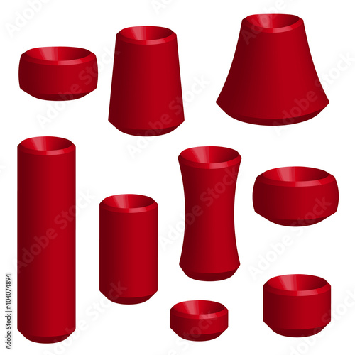 Three-dimensional geometric shapes. A set of different red objects. Vector clipart