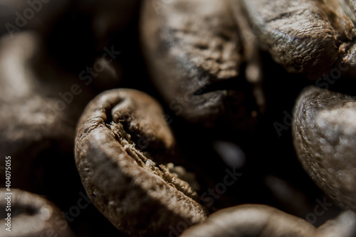Roasted Arabica coffee beans photographed in close-up