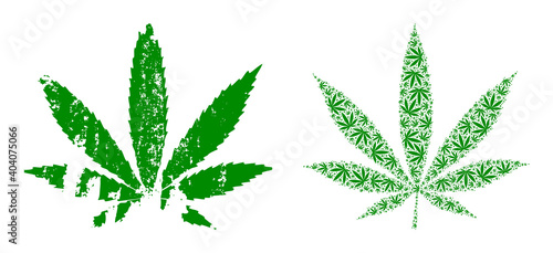 Vector cannabis mosaic is formed of scattered recursive cannabis items. Textured cannabis icon. Fractal mosaic of cannabis.