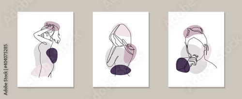 Abstract nude woman line art set, Sensual beautiful woman continuous line drawing, Sexy woman vector for wall art, bathroom, bedroom, laundry room, home decoration