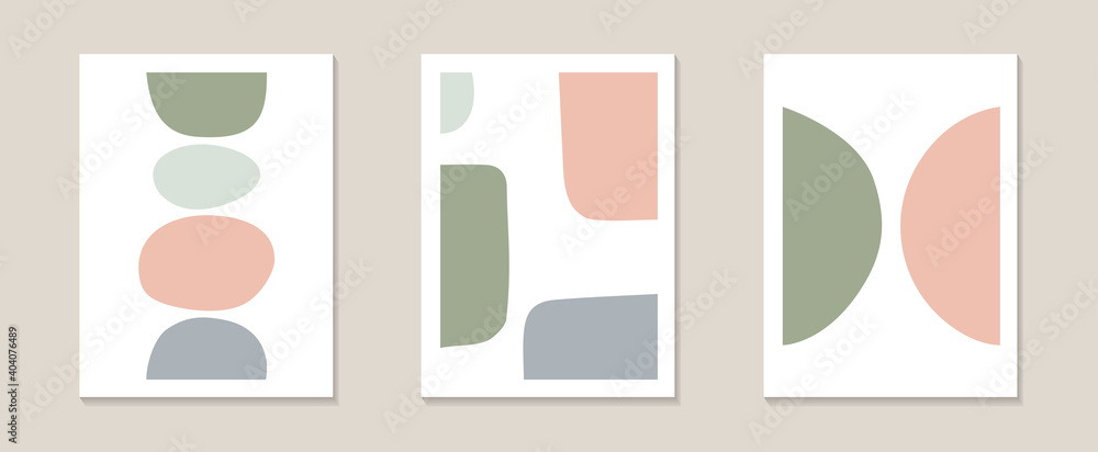 Set of minimal poster with abstract organic shapes composition in trendy contemporary collage style, Creative minimal templates for print, cover, postcard, wall decoration