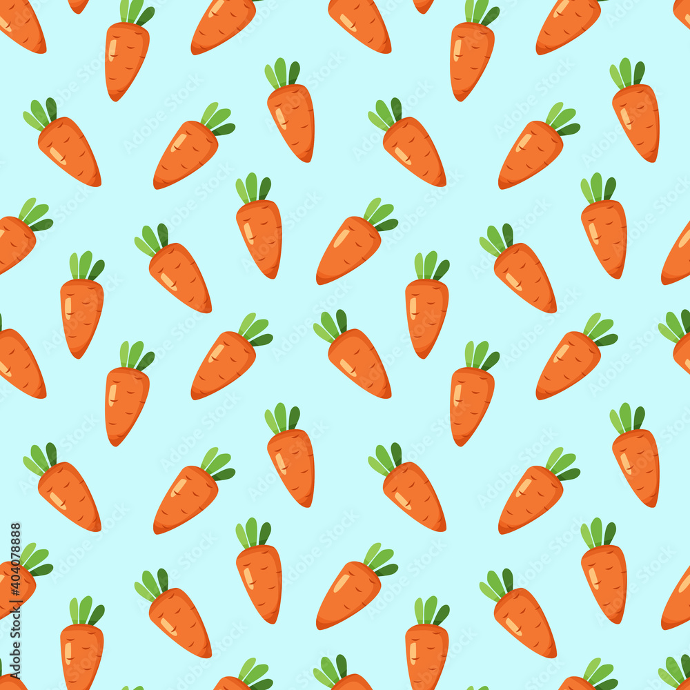 Vector Seamless Pattern with Carrots on a Blue Background. Ornament with Red Vegetables for Wallpaper, Textiles, Design.Cute Illustration for Wrapping Paper,Print in Cartoon style. Vector Seamless Pattern with Carrots on a Blue Background. Ornament with Red Vegetables for Wallpaper, Textiles, Design.Cute Illustration for Wrapping Paper,Print in Cartoon style.