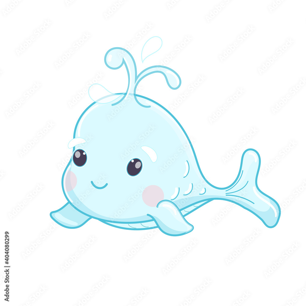 Blue Whale Vector flat Illustration. Cute cartoon character. Sea creature Blue Whale Vector flat Illustration. Cute cartoon character. Sea creature