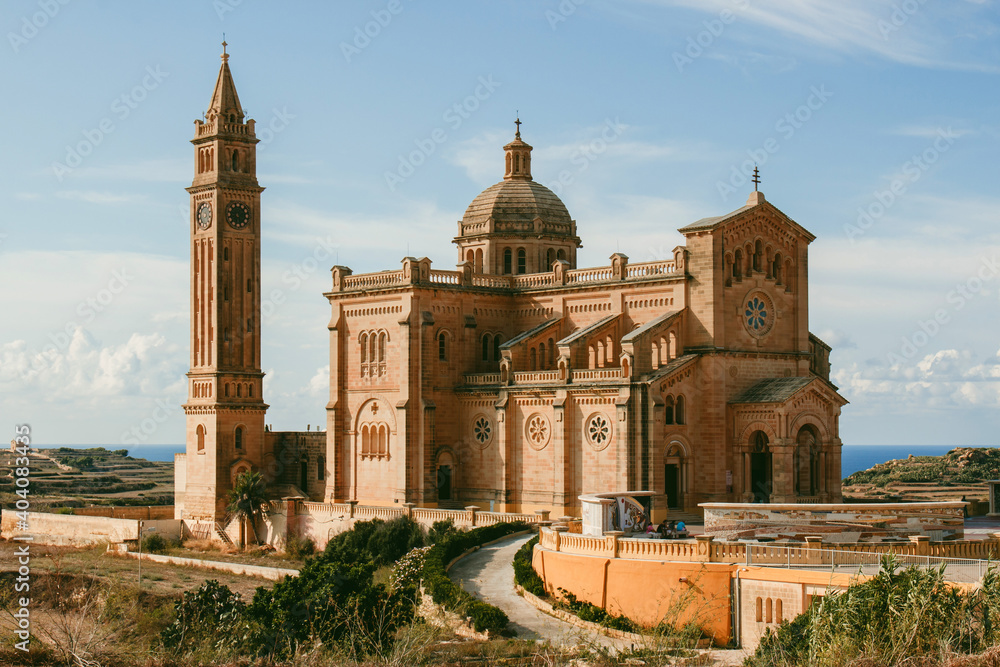 Ta' Pinu church. Landscape of Gozo island, Malta.