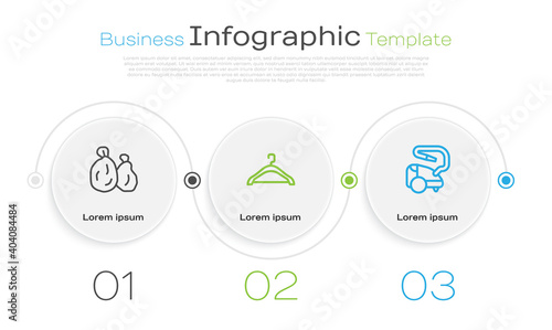 Set line Garbage bag, Hanger wardrobe and Vacuum cleaner. Business infographic template. Vector.