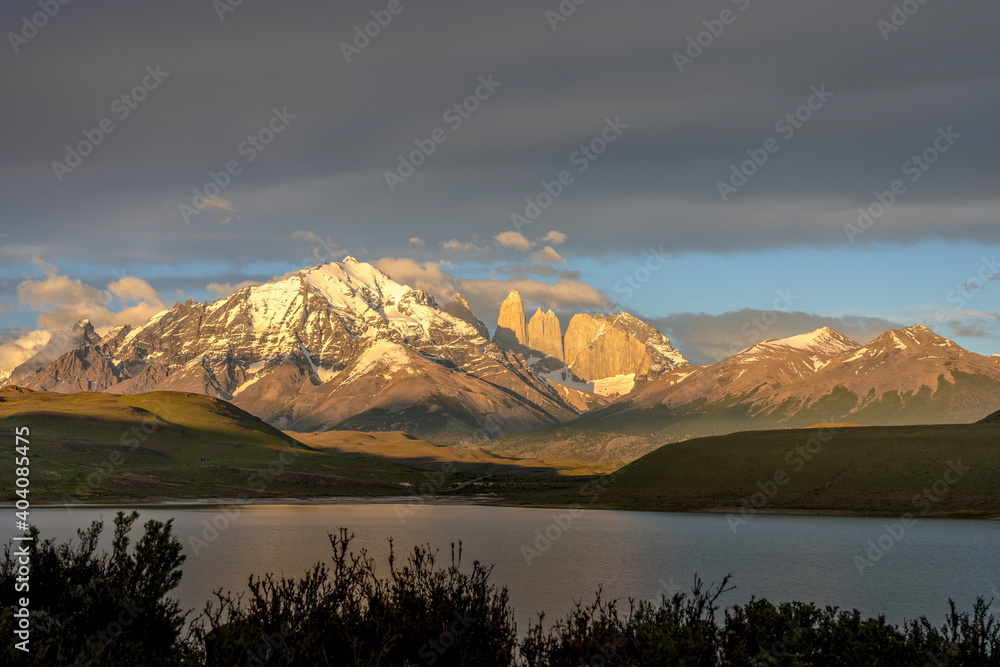 Sunrise in Tores del Paine, Patagonia, Chile.
