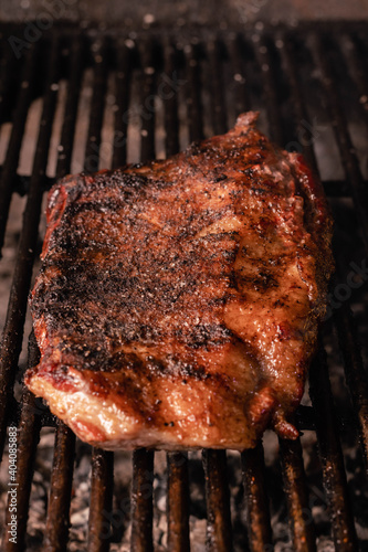 barbecue grilled beef matambre with metallic fire potatoes córdoba argentina photo