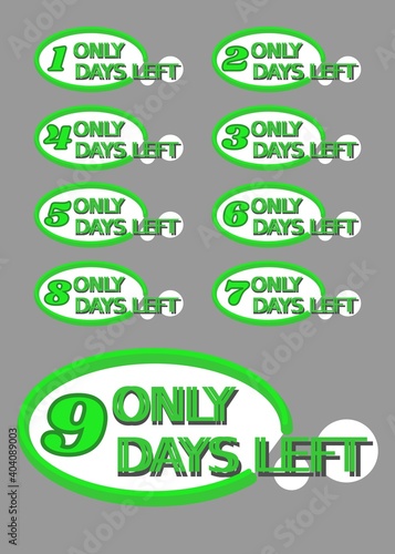 The number of days remaining for a sale or promotional badge in white and green striped shape