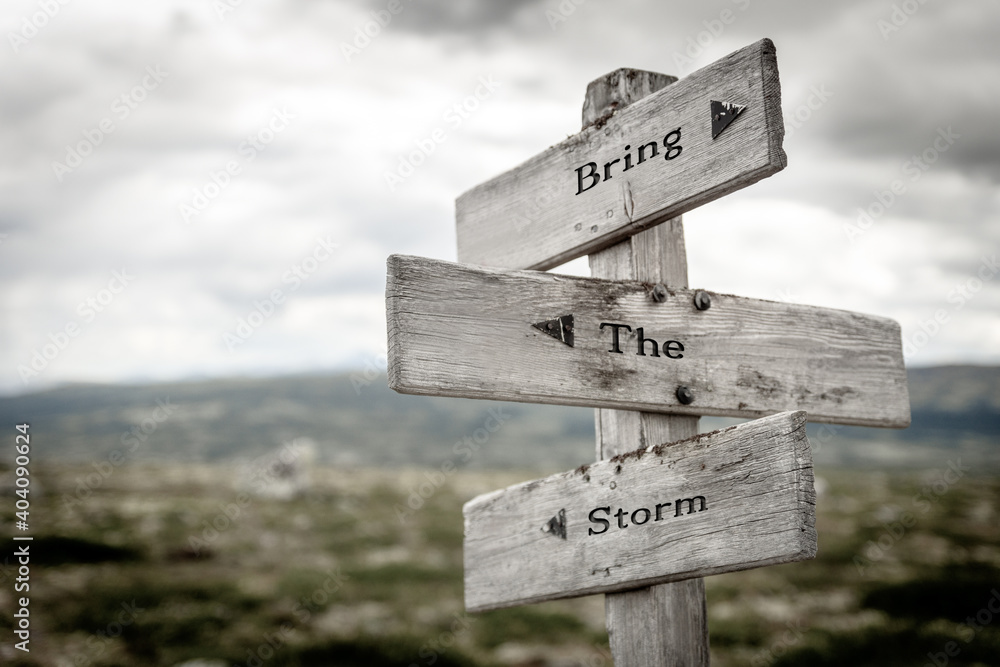 bring the storm signpost outdoors in nature