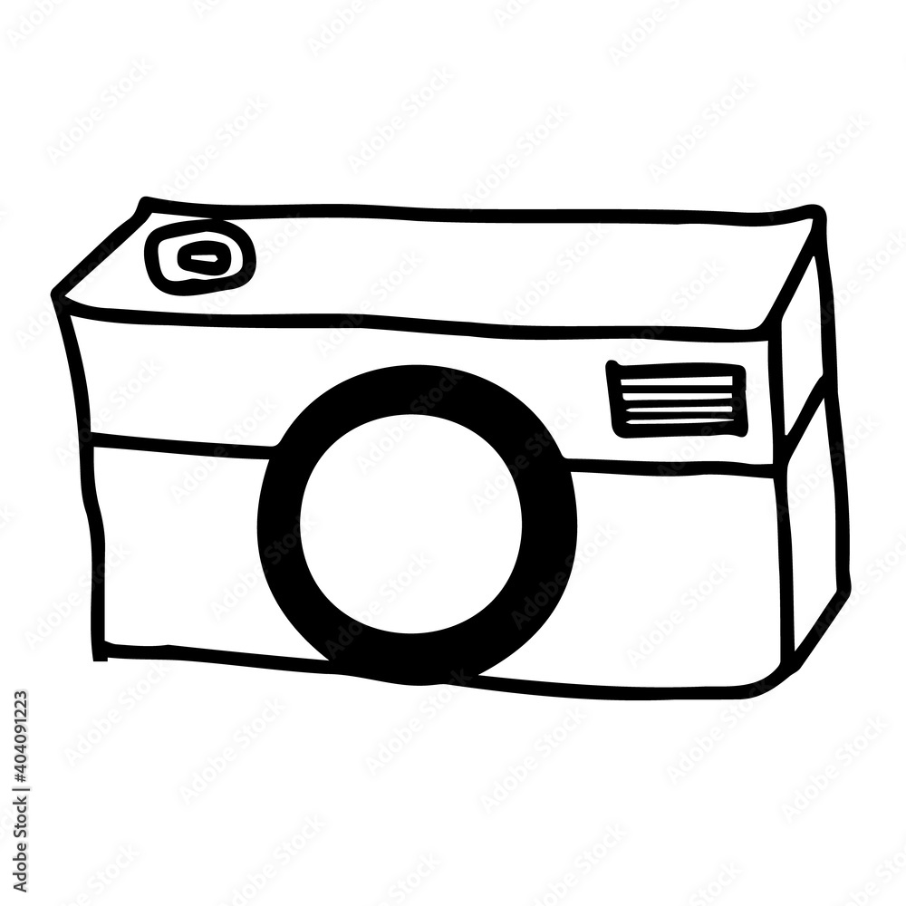 レトロなデジタルカメラのイラスト モノクロ線画 Vektornyj Obekt Stock Adobe Stock