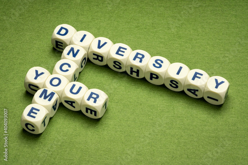 Принти на полотні diversify your income crossword in dice letters, business and financial concept