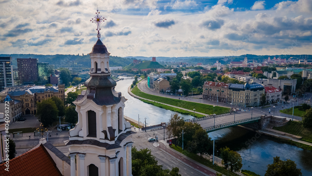 Aerial view of Vilnius landscape by drone