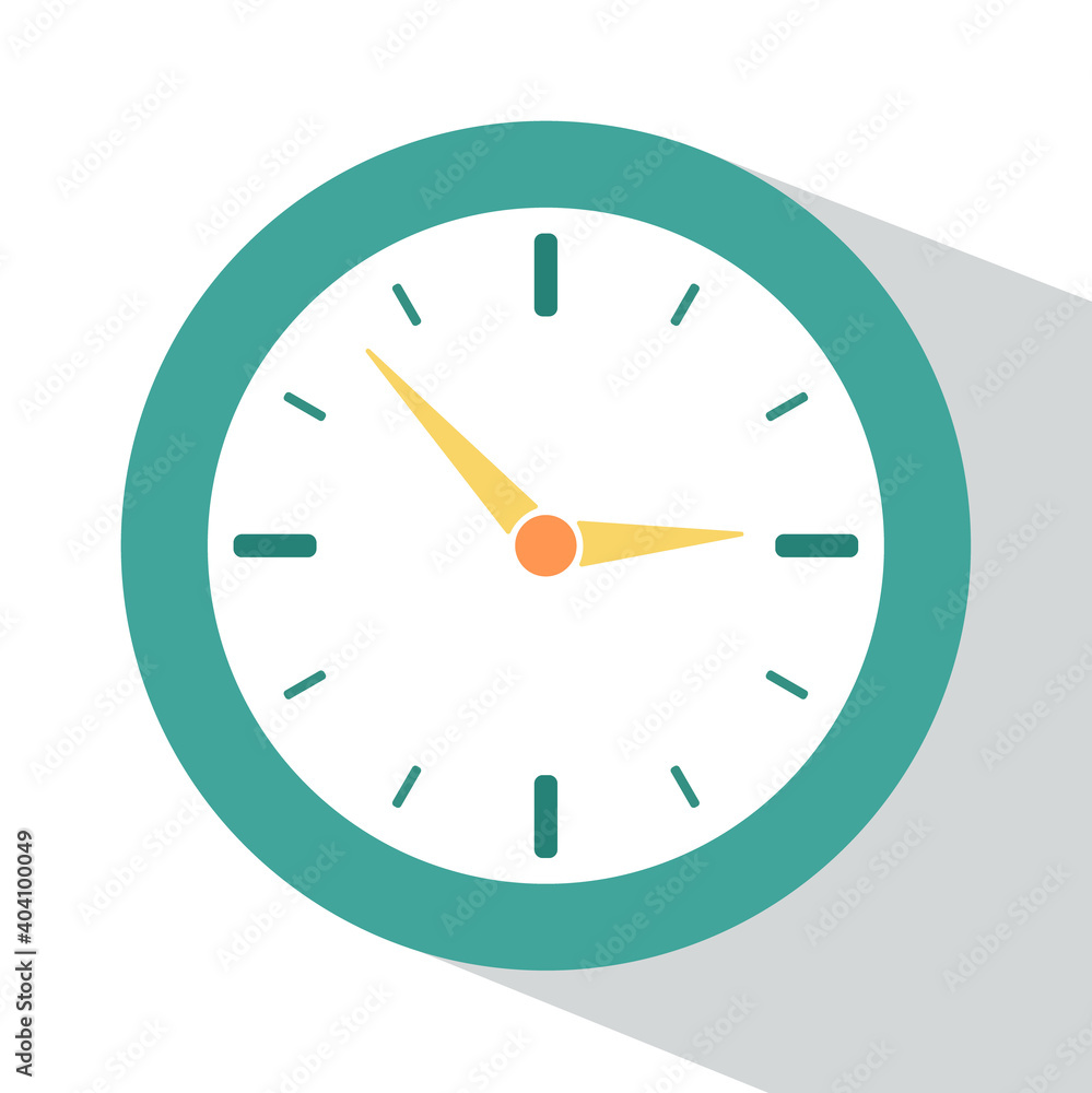Clock icon with shadow isolated on white background. Vector illustration. Clock icon with shadow isolated on white background. Vector illustration.