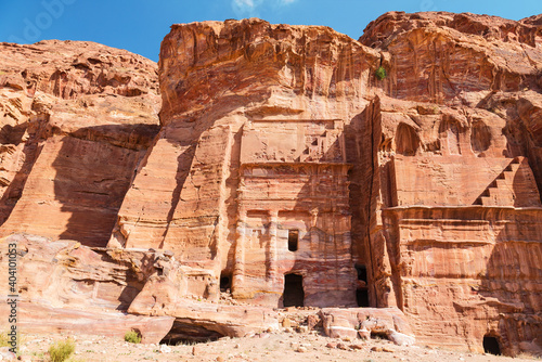View of the Silk tomb, one of the royal tombs of the ancient city of Petra in Jordan. 1st century AD