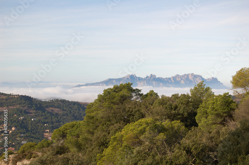 Panorama of the forests and mountains of La Mola, in Catalonia, in the province of Barcelona (Spain). Next to Montserrat. View of Montserrat. Catalonia, El Vallès 