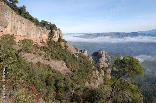 Panorama of the forests and mountains of La Mola  in Catalonia  in the province of Barcelona  Spain . Next to Montserrat. Catalonia  El Vall  s 