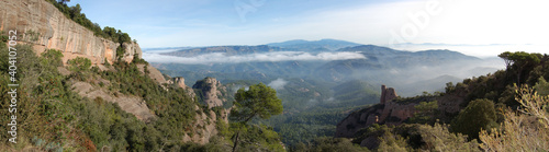 Panorama of the forests and mountains of La Mola, in Catalonia, in the province of Barcelona (Spain). Next to Montserrat. Catalonia, El Vallès 