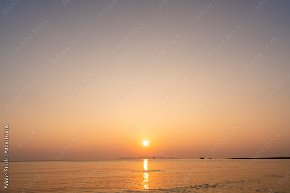 Natural retro sunrise sky over tropical beach in Thailand