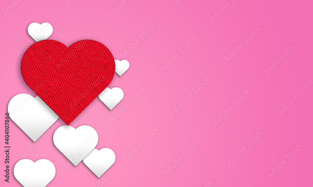 Red and white hearts on a pink background for valentine's day