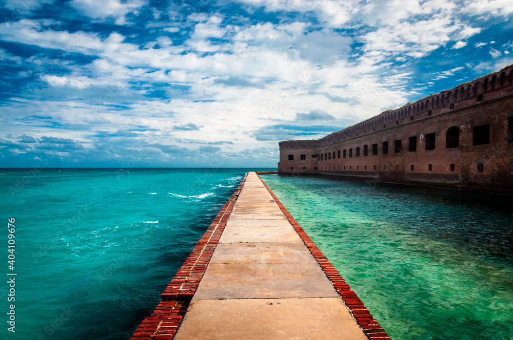 Fort Jefferson is an old fortress in the middle of the Atlantic ocean and now a protected area - Dry Tortugas National Park, Florida - USA