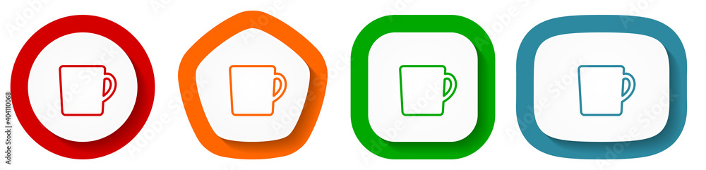 Drink, cup of coffee vector icons, set of pentagon, square, oval and circle shape buttons Drink, cup of coffee vector icons, set of pentagon, square, oval and circle shape buttons