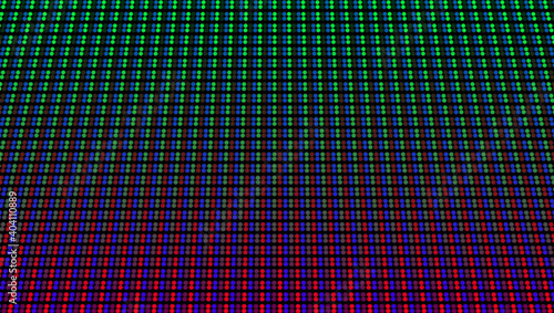 Lcd screen. Led texture with dots. Pixeled monitor. Gradient digital display. Projector grid template. Electronic videowall with bulbs. Television background. Diode effect. Vector illustration