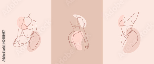Fotografia Set of beautiful curvy woman body line art illustration
