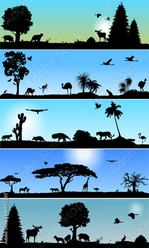 Collection of fauna and flora banners