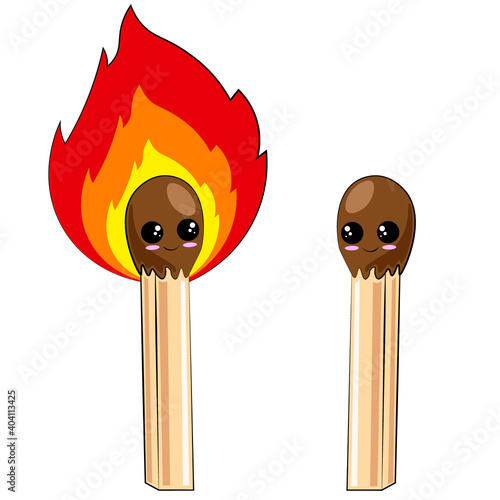 Cute cartoon safety match and burning match