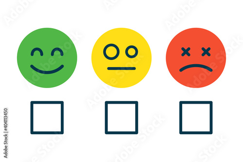 Concept of satisfaction rating emoji positive, neutral and negative, vector illustration of different mood.