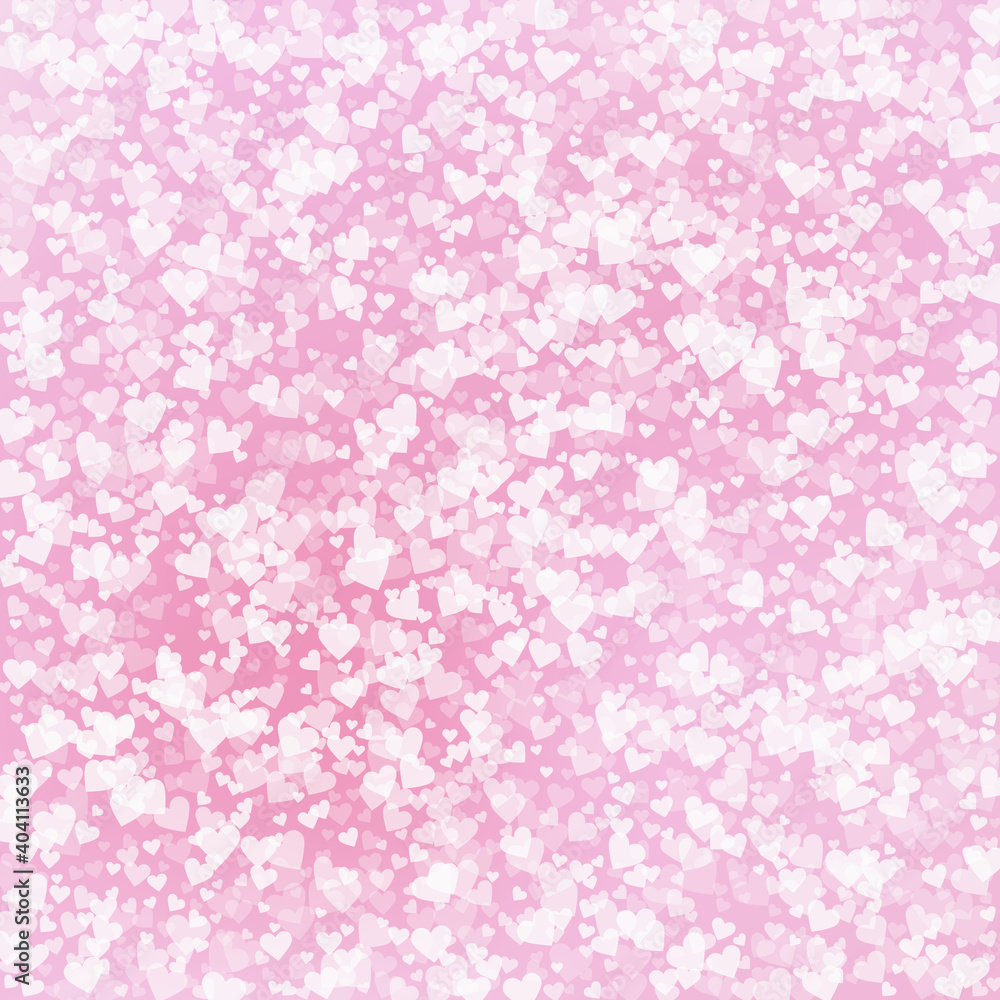 White heart love confettis. Valentine's day pattern pleasing background. Falling transparent hearts confetti on gentle background. Extra vector illustration.