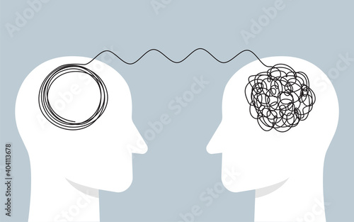 Two humans head silhouette psycho therapy concept. Therapist and patient. Vector illustration