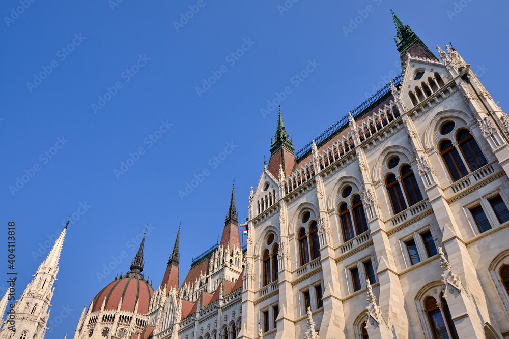 Obraz premium Hungarian Parliament Building, Orszaghaz in Budapest, Hungary